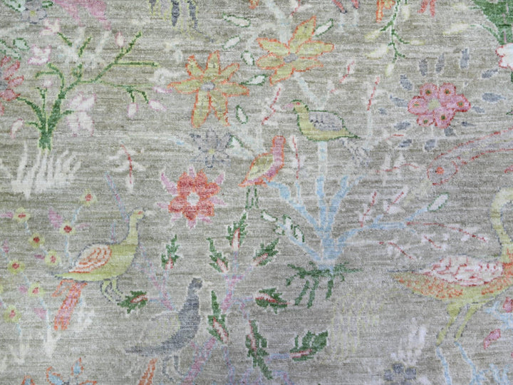 7'10" x 7'11" New Hand Knotted Green Wool Square Oriental Rug - MOA10288306
