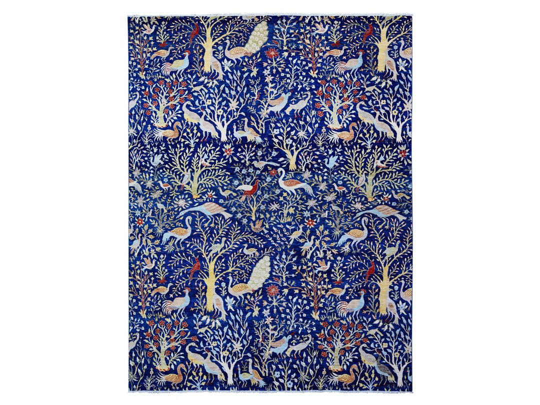 10'1" x 13'2" New Hand Knotted Blue Wool Rectangle Oriental Rug - MOA10288309