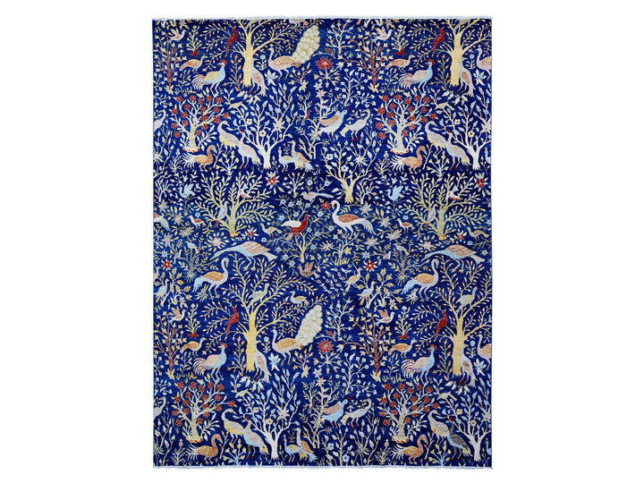 10'1" x 13'2" New Hand Knotted Blue Wool Rectangle Oriental Rug - MOA10288309