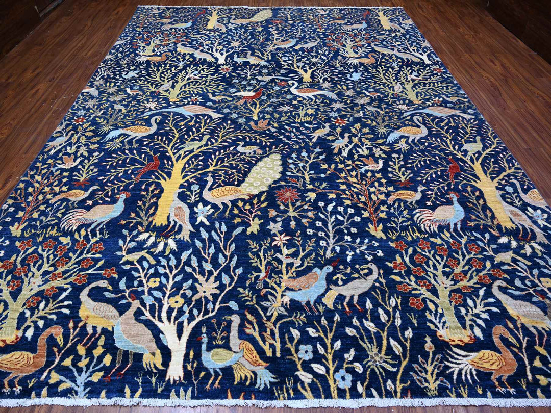 10'1" x 13'2" New Hand Knotted Blue Wool Rectangle Oriental Rug - MOA10288309