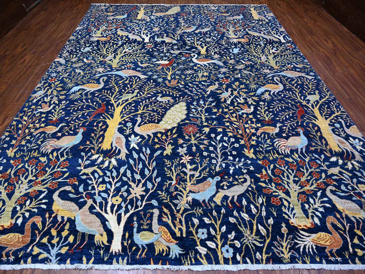 10'1" x 13'2" New Hand Knotted Blue Wool Rectangle Oriental Rug - MOA10288309