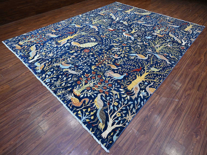 10'1" x 13'2" New Hand Knotted Blue Wool Rectangle Oriental Rug - MOA10288309