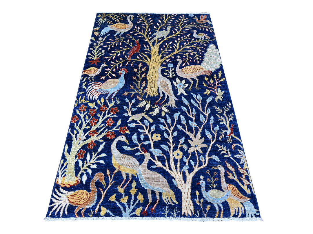 3'9" x 6'1" New Hand Knotted Blue Wool Rectangle Oriental Rug - MOA10288320