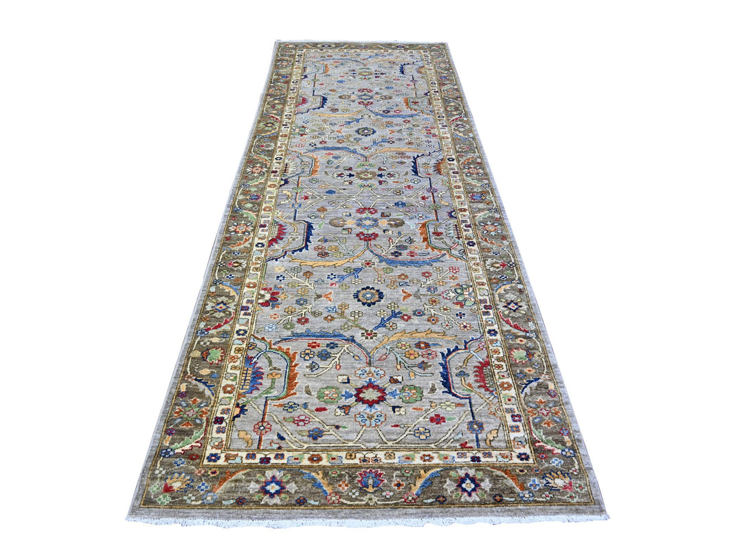 4'1" x 11'8" New Hand Knotted Grey Wool Runner Oriental Rug - MOA10288327