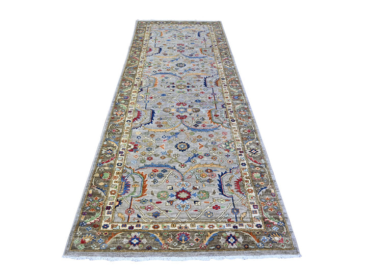 4'1" x 11'8" New Hand Knotted Grey Wool Runner Oriental Rug - MOA10288327