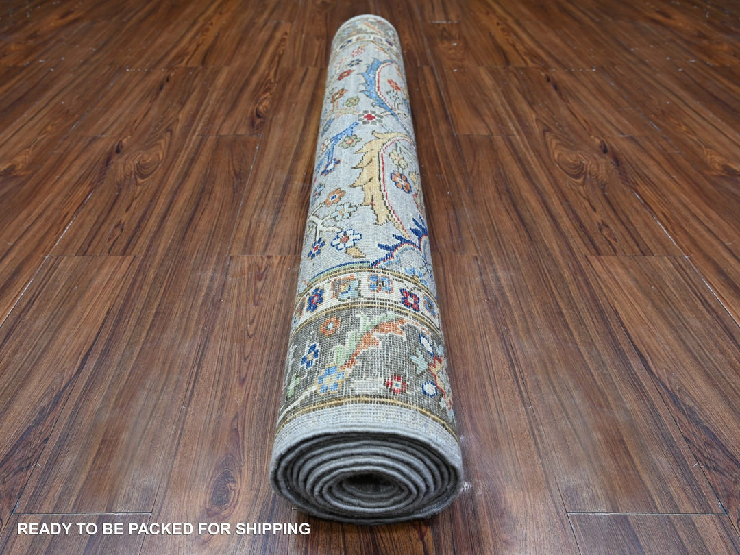 4'1" x 11'8" New Hand Knotted Grey Wool Runner Oriental Rug - MOA10288327