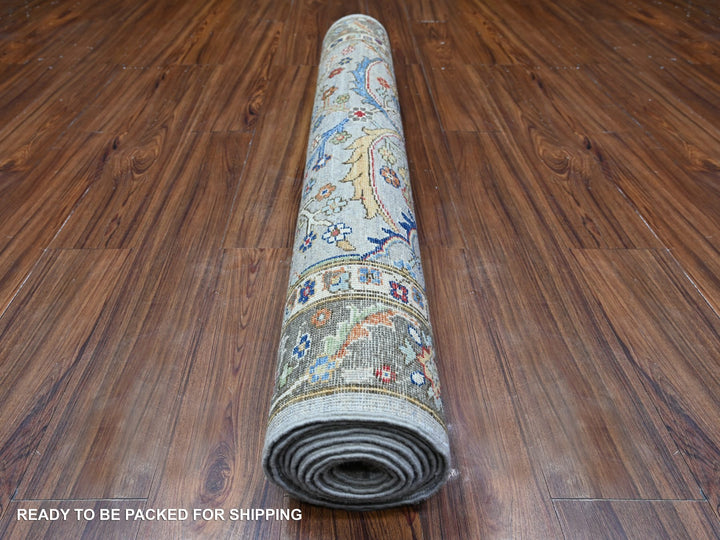 4'1" x 11'8" New Hand Knotted Grey Wool Runner Oriental Rug - MOA10288327