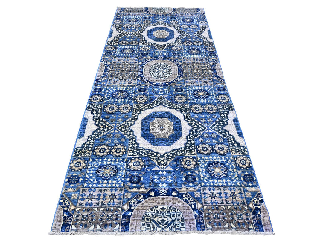 4'0" x 9'10" New Hand Knotted Blue Wool Runner Oriental Rug - MOA10288329