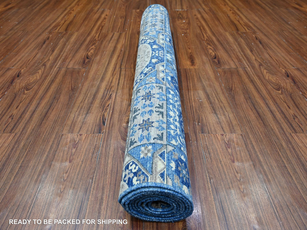 4'0" x 9'10" New Hand Knotted Blue Wool Runner Oriental Rug - MOA10288329