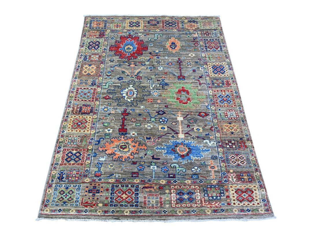 4'1" x 5'7" New Hand Knotted Grey Wool Rectangle Oriental Rug - MOA10288331