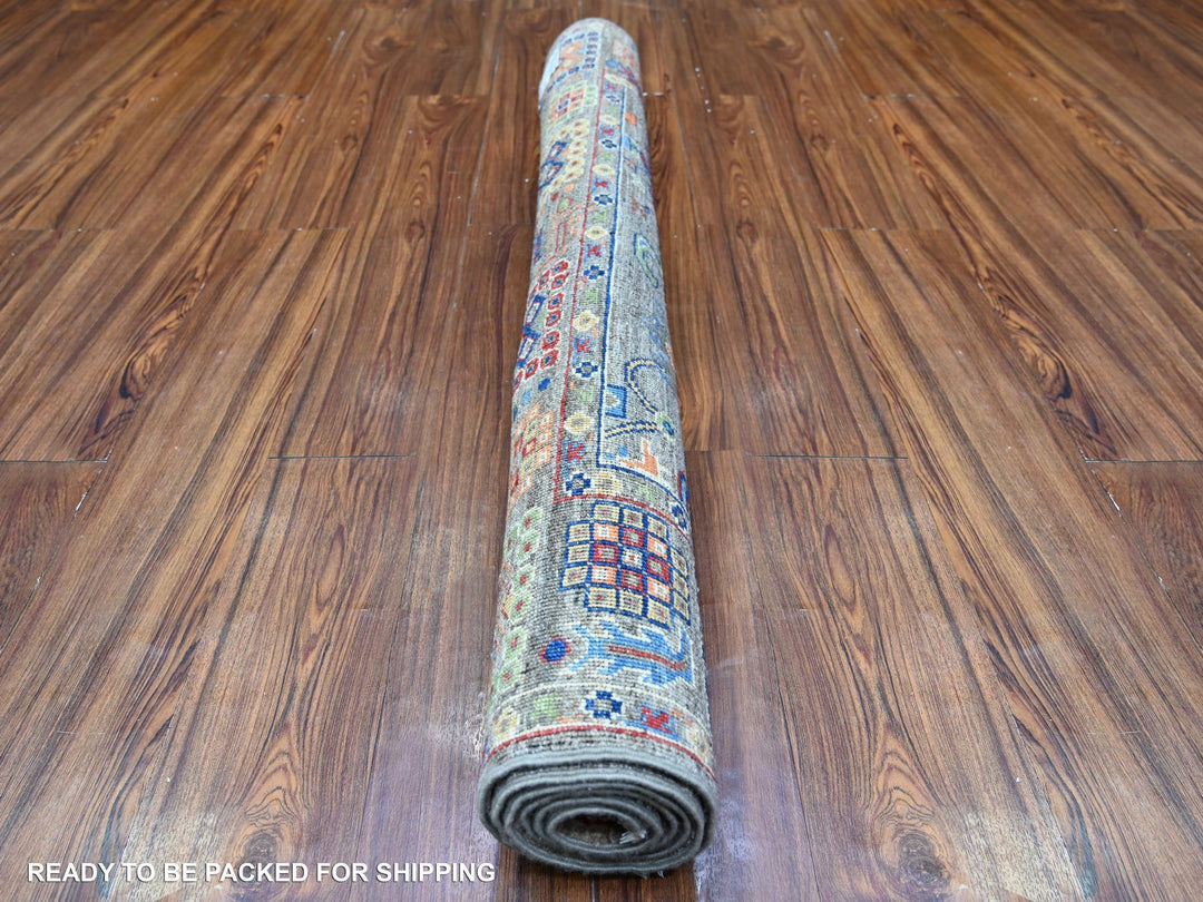 4'1" x 5'7" New Hand Knotted Grey Wool Rectangle Oriental Rug - MOA10288331