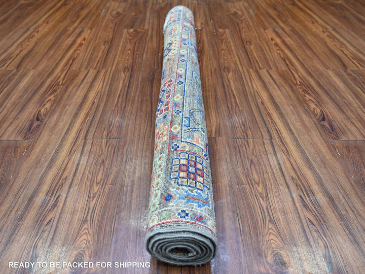4'1" x 5'7" New Hand Knotted Grey Wool Rectangle Oriental Rug - MOA10288331