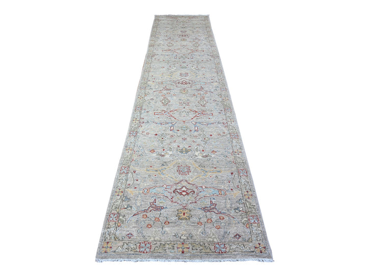 3'1" x 13'9" New Hand Knotted Grey Wool Runner Oriental Rug - MOA10288332