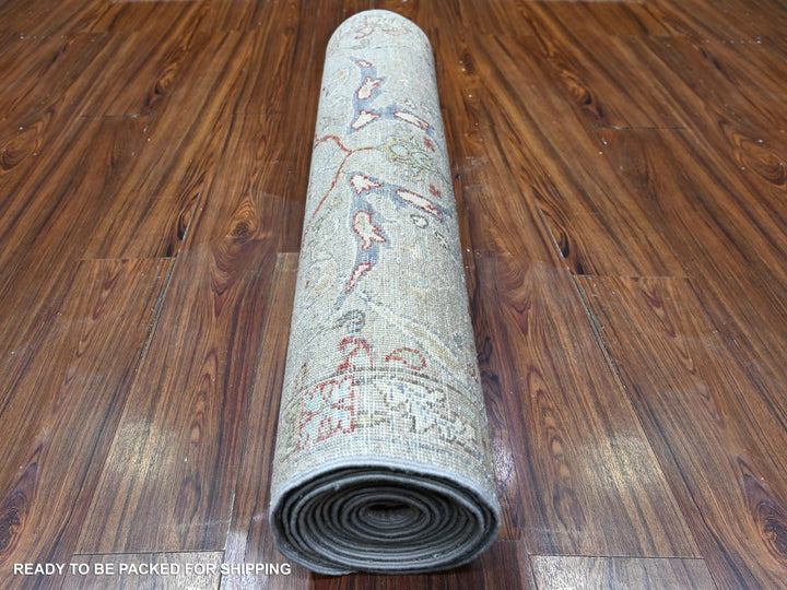 3'1" x 13'9" New Hand Knotted Grey Wool Runner Oriental Rug - MOA10288332