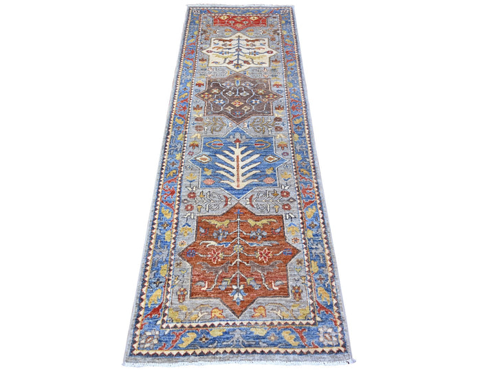 2'6" x 7'9" New Hand Knotted Grey Wool Runner Oriental Rug - MOA10288333