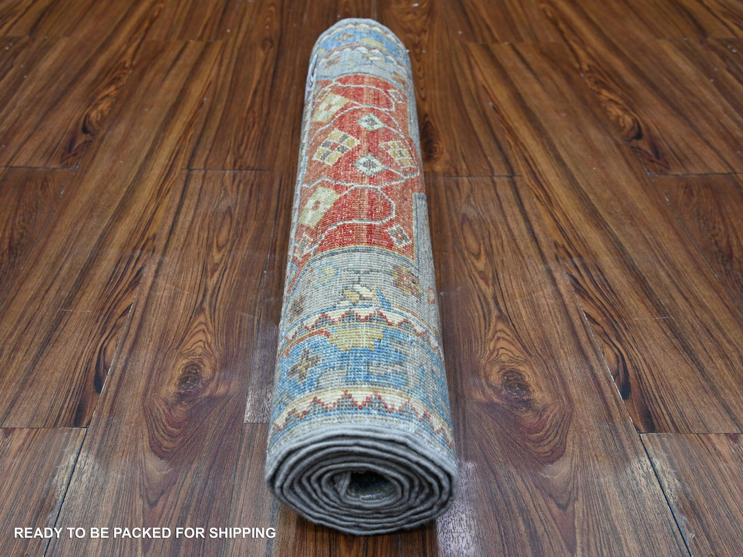 2'6" x 7'9" New Hand Knotted Grey Wool Runner Oriental Rug - MOA10288333
