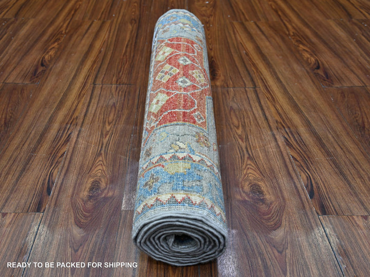 2'6" x 7'9" New Hand Knotted Grey Wool Runner Oriental Rug - MOA10288333