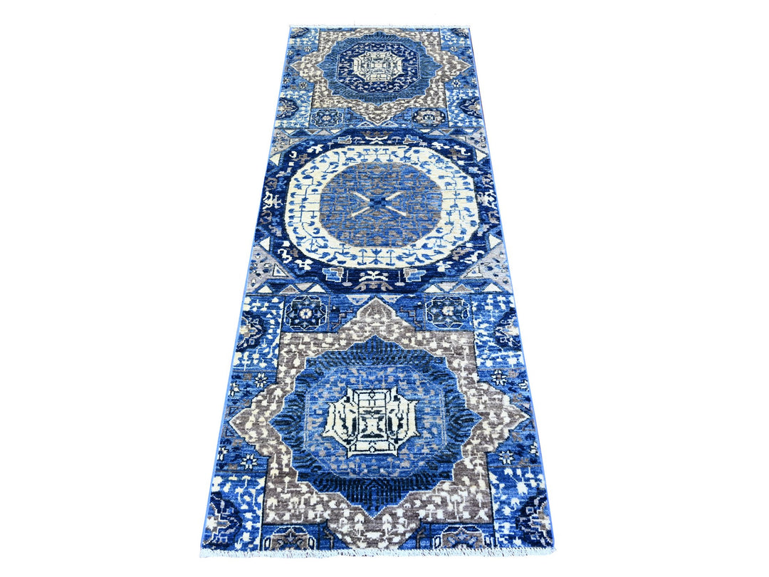 2'6" x 6'8" New Hand Knotted Blue Wool Runner Oriental Rug - MOA10288334