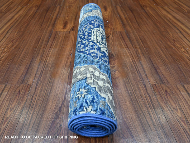 2'6" x 6'8" New Hand Knotted Blue Wool Runner Oriental Rug - MOA10288334