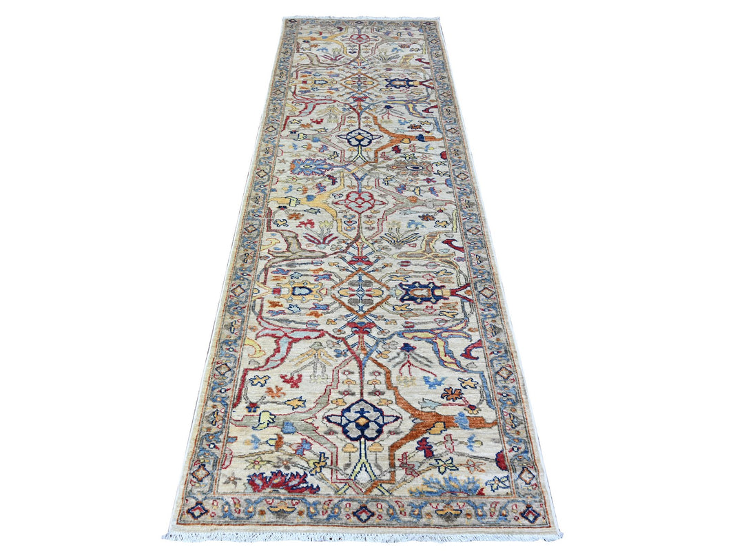 3'0" x 9'5" New Hand Knotted Grey Wool Runner Oriental Rug - MOA10288335
