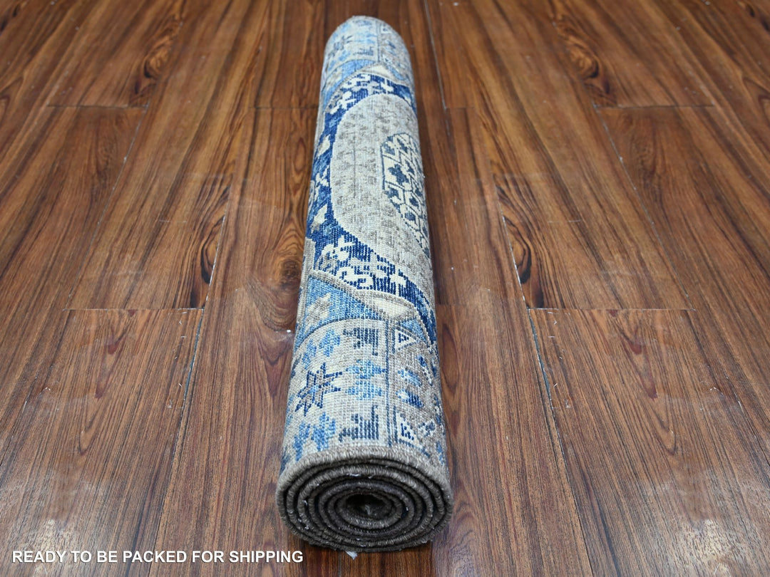 2'6" x 5'11" New Hand Knotted Blue Wool Runner Oriental Rug - MOA10288339