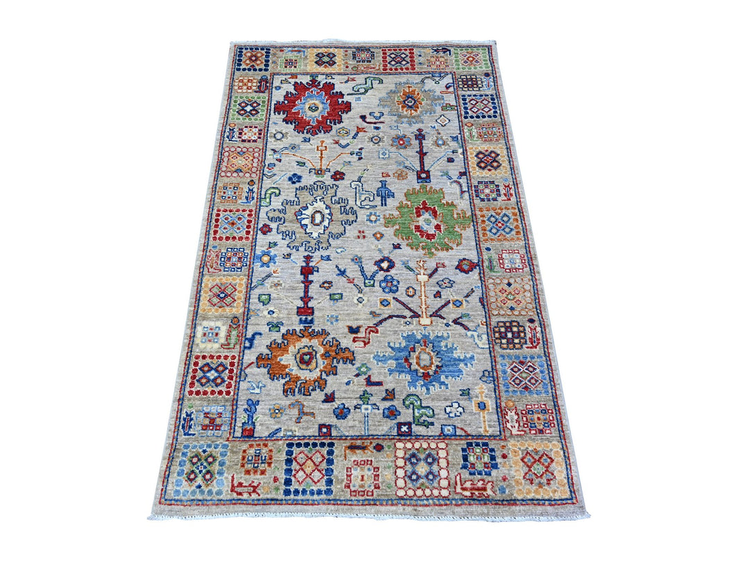 3'1" x 5'0" New Hand Knotted Grey Wool Rectangle Oriental Rug - MOA10288341