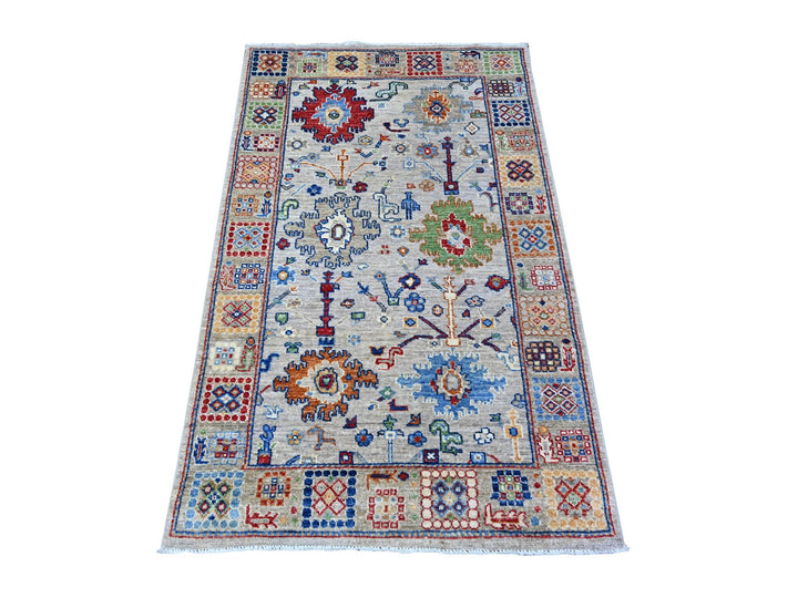 3'1" x 5'0" New Hand Knotted Grey Wool Rectangle Oriental Rug - MOA10288341