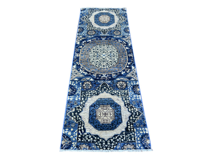 2'4" x 6'8" New Hand Knotted Blue Wool Runner Oriental Rug - MOA10288345