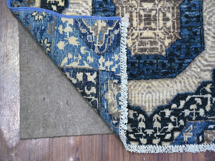 2'4" x 6'8" New Hand Knotted Blue Wool Runner Oriental Rug - MOA10288345