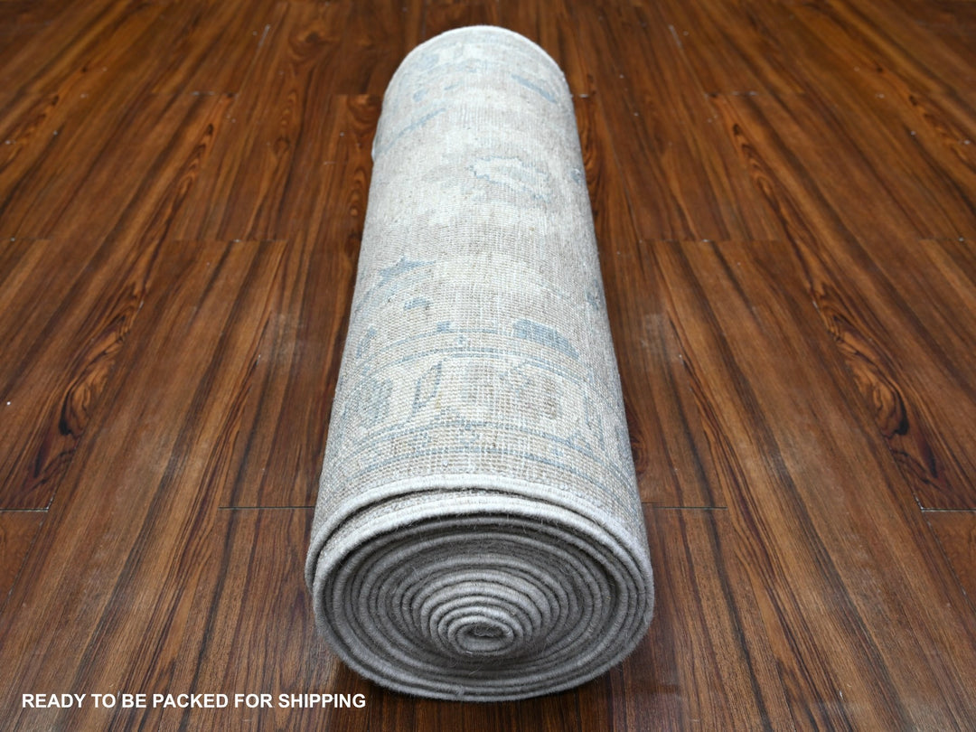 2'5" x 23'8" New Hand Knotted Grey Wool Runner Oriental Rug - MOA10288353