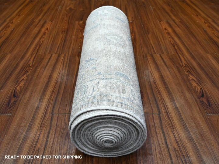 2'5" x 23'8" New Hand Knotted Grey Wool Runner Oriental Rug - MOA10288353