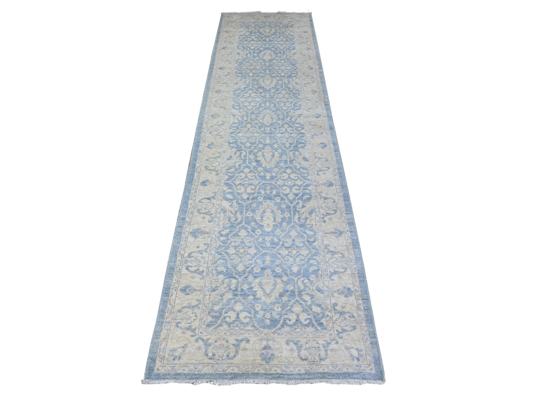 2'8" x 10'4" New Hand Knotted Blue Wool Runner Oriental Rug - MOA10288354