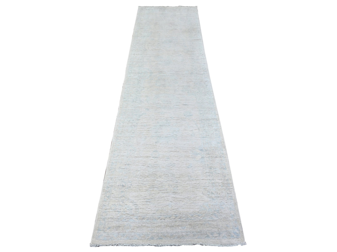 2'6" x 9'7" New Hand Knotted Grey Wool Runner Oriental Rug - MOA10288357