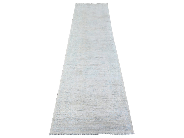 2'6" x 9'7" New Hand Knotted Grey Wool Runner Oriental Rug - MOA10288357