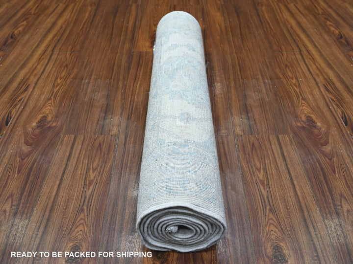 2'6" x 9'7" New Hand Knotted Grey Wool Runner Oriental Rug - MOA10288357