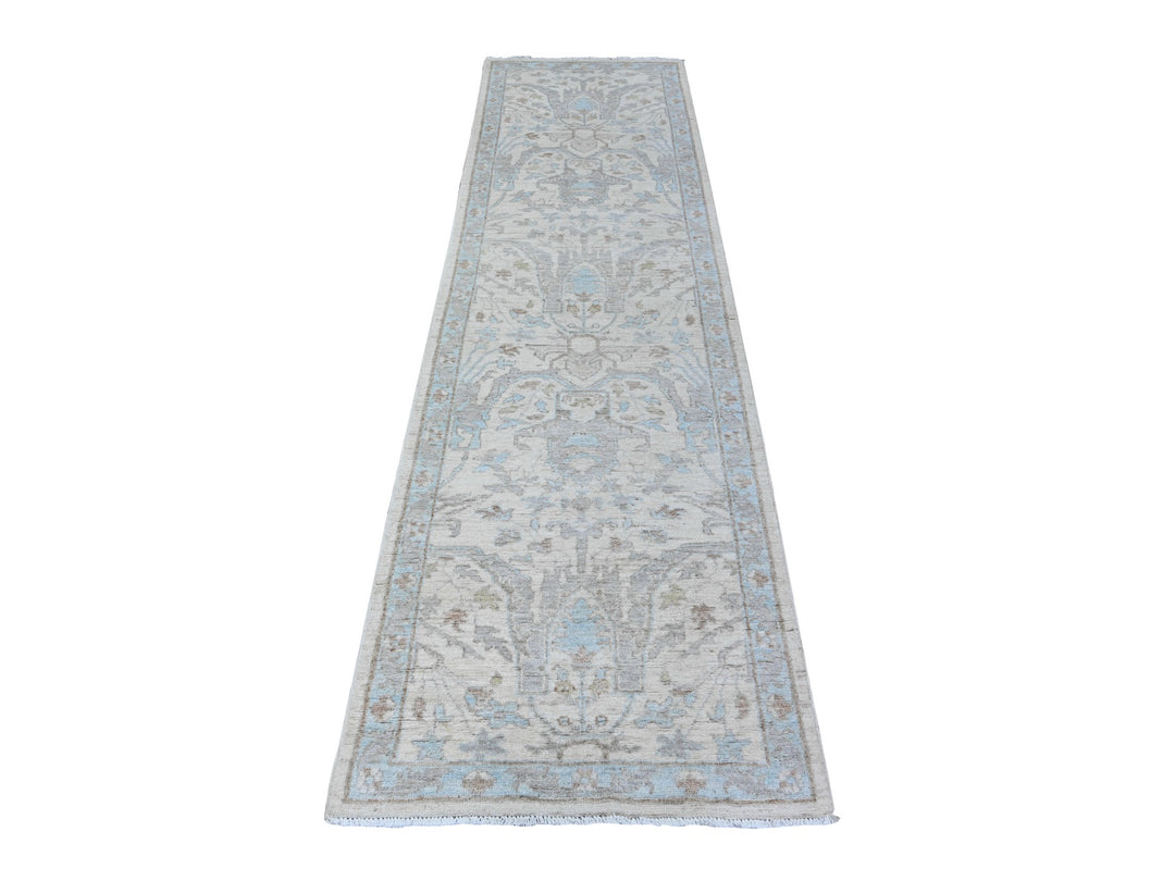 2'8" x 9'6" New Hand Knotted Ivory Wool Runner Oriental Rug - MOA10288360