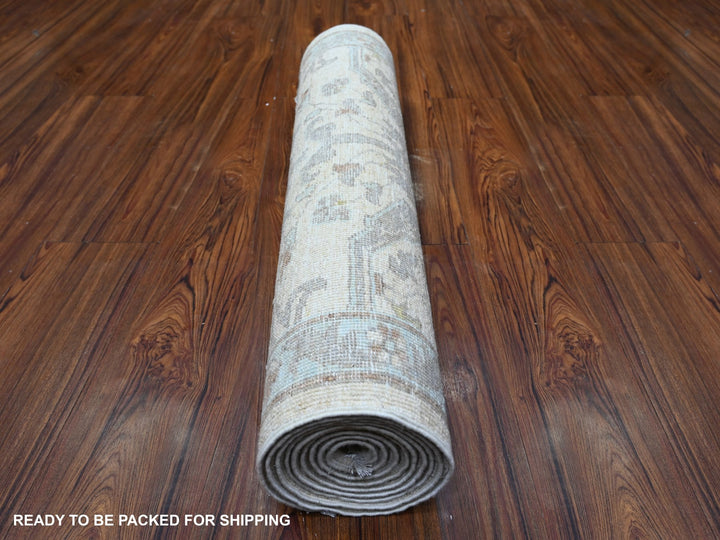 2'8" x 9'6" New Hand Knotted Ivory Wool Runner Oriental Rug - MOA10288360