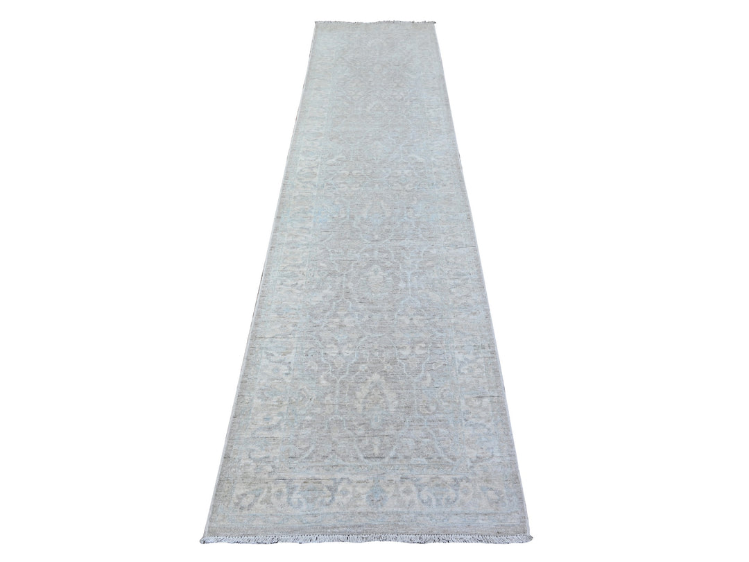 2'6" x 10'3" New Hand Knotted Grey Wool Runner Oriental Rug - MOA10288361