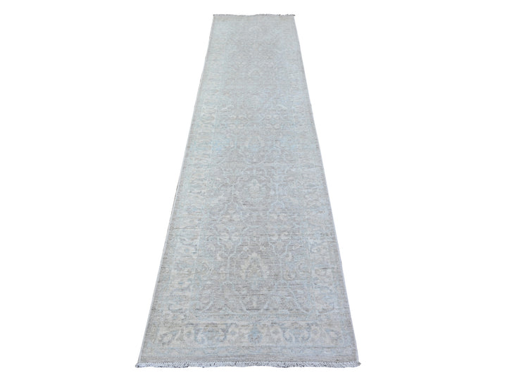 2'6" x 10'3" New Hand Knotted Grey Wool Runner Oriental Rug - MOA10288361