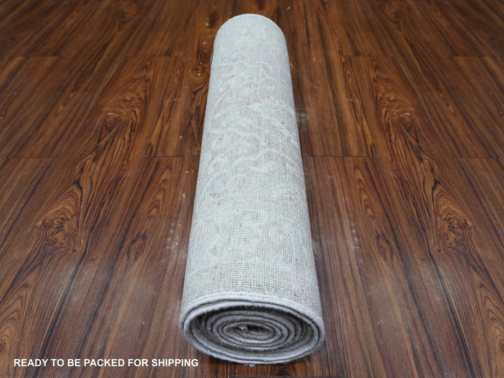 2'6" x 10'3" New Hand Knotted Grey Wool Runner Oriental Rug - MOA10288361