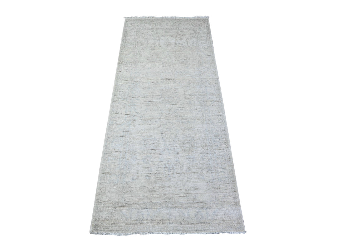 2'6" x 5'10" New Hand Knotted Grey Wool Runner Oriental Rug - MOA10288363