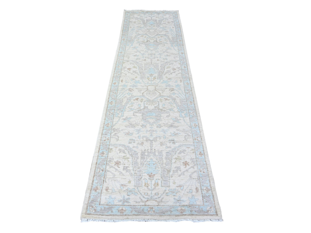 2'8" x 9'6" New Hand Knotted Ivory Wool Runner Oriental Rug - MOA10288364