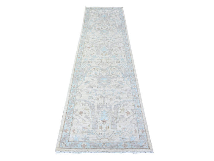2'8" x 9'6" New Hand Knotted Ivory Wool Runner Oriental Rug - MOA10288364