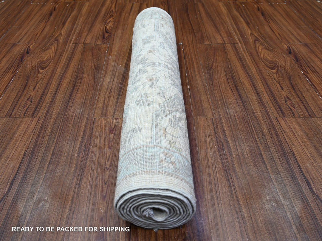2'8" x 9'6" New Hand Knotted Ivory Wool Runner Oriental Rug - MOA10288364