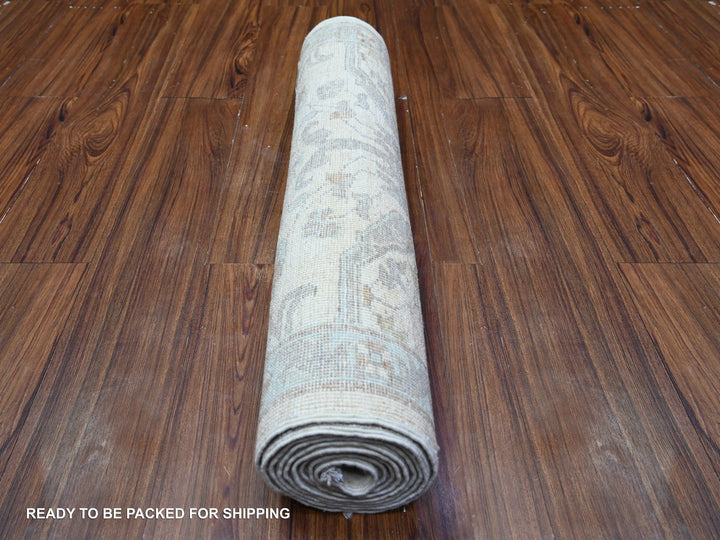 2'8" x 9'6" New Hand Knotted Ivory Wool Runner Oriental Rug - MOA10288364