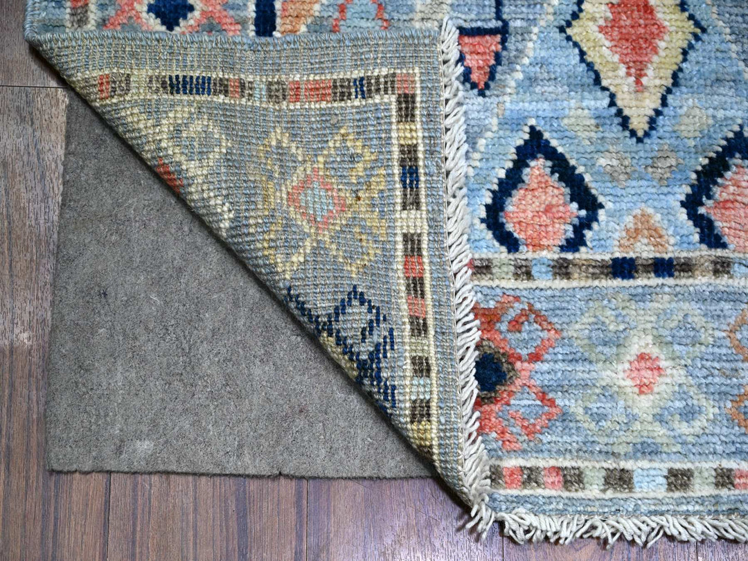 3'2" x 10'2" New Hand Knotted Blue Wool Runner Oriental Rug - MOA10288365