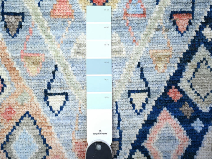 3'2" x 10'2" New Hand Knotted Blue Wool Runner Oriental Rug - MOA10288365