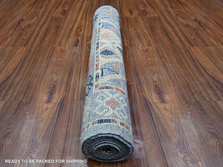 3'2" x 10'2" New Hand Knotted Blue Wool Runner Oriental Rug - MOA10288365
