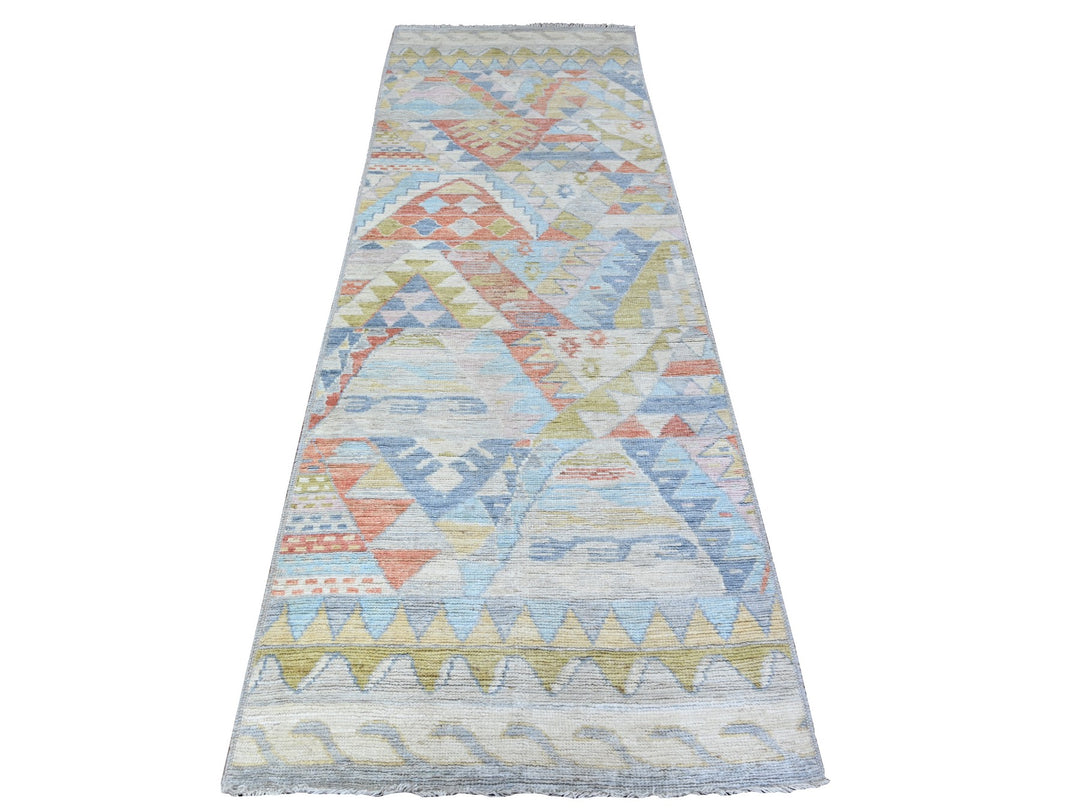 3'1" x 9'5" New Hand Knotted Multicolored Wool Runner Oriental Rug - MOA10288369