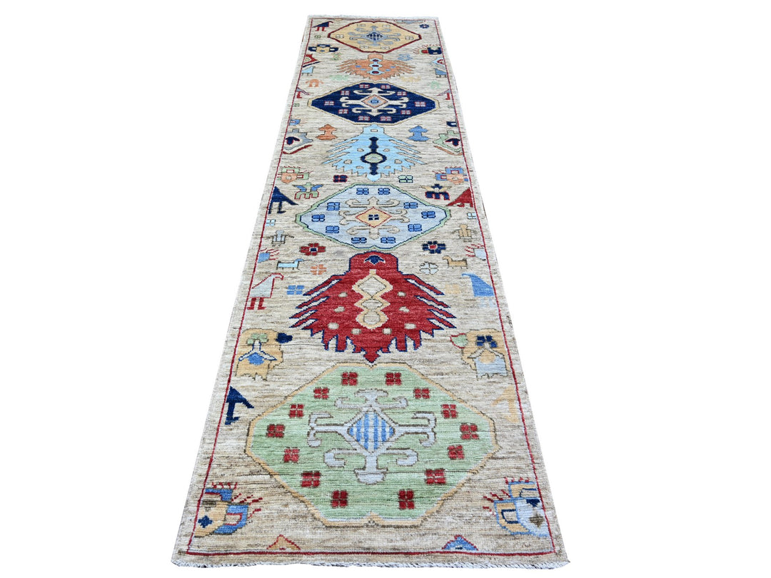 2'11" x 11'4" New Hand Knotted Grey Wool Runner Oriental Rug - MOA10288372